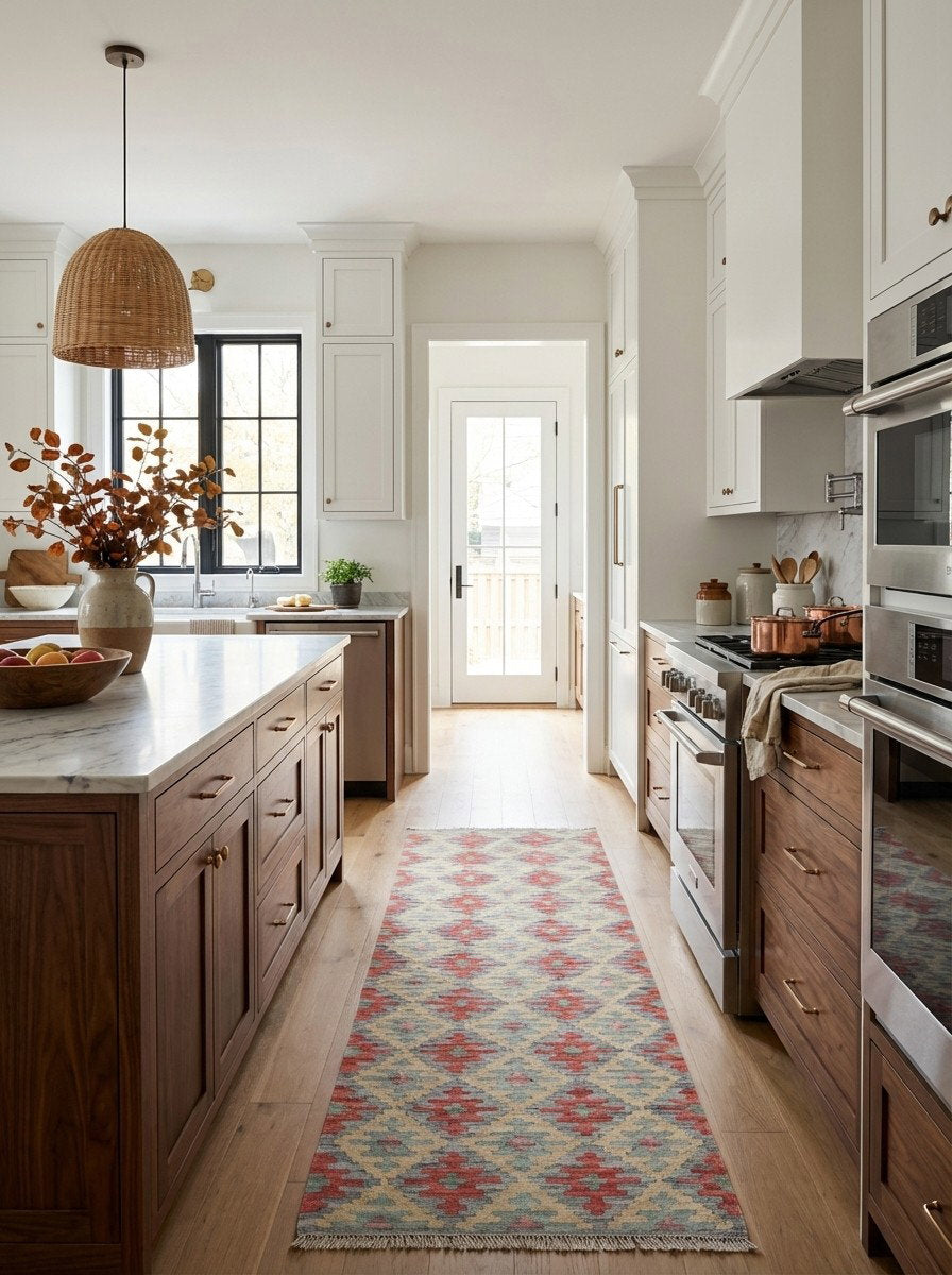 Kelim Gashgai — Handgefertigt, 238x80 cm, Bunt, 100% Virgin Wool | Back view