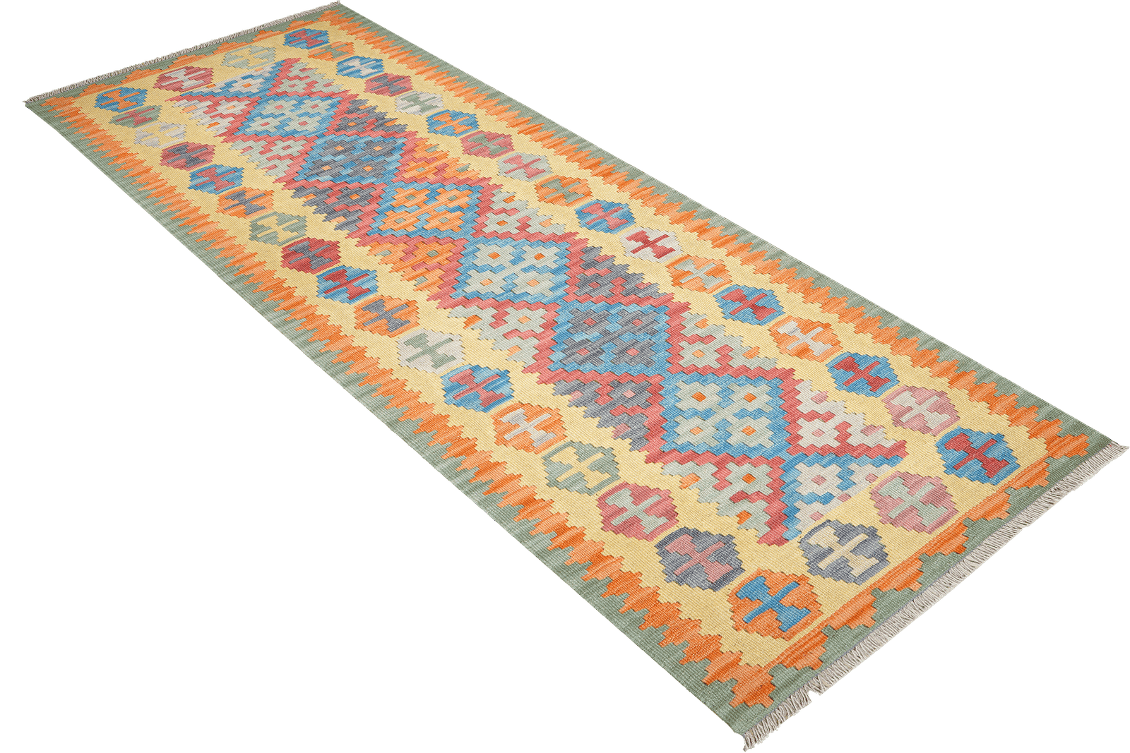 Kelim Gashgai — Handmade, 85x252 cm, Yellow, 100% Virgin Wool | View 4