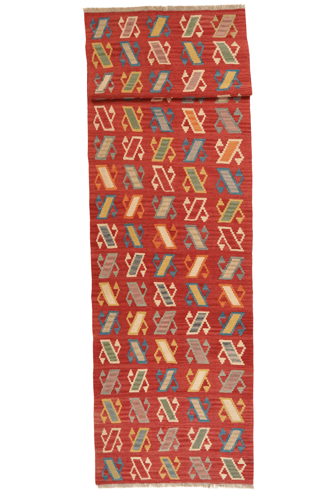 Kelim Gashgai — Handmade, 107x389 cm, Red, 100% Virgin Wool | Main view