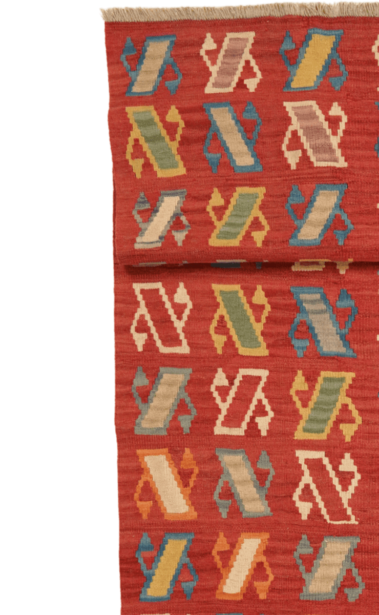 Kelim Gashgai — Handmade, 107x389 cm, Red, 100% Virgin Wool | View 3