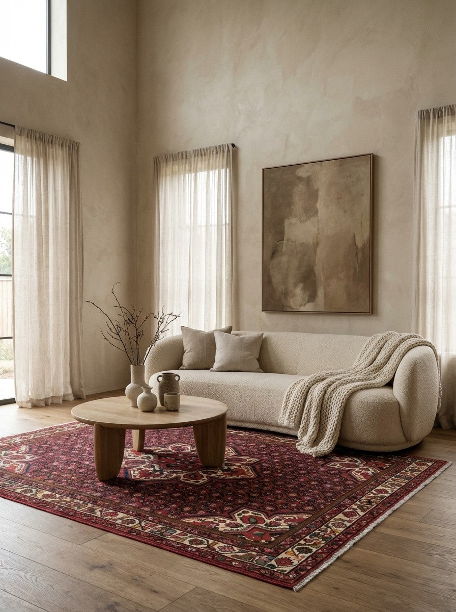 Hosseinabad — Hand-knotted, 155x210 cm, Red, 100% Virgin Wool | Detail view