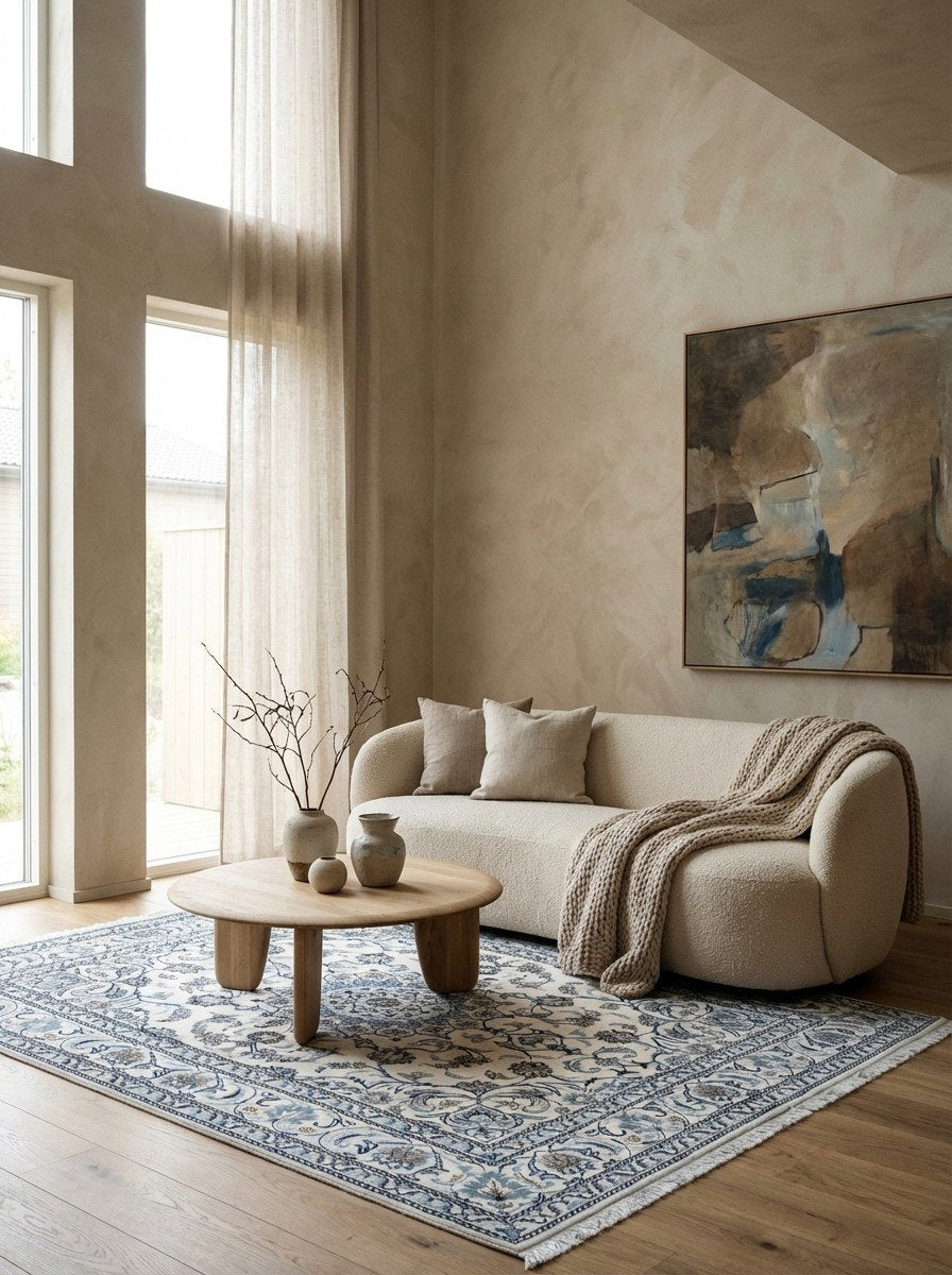 Nain 12La — Handgefertigt, 241x193 cm, Beige, 100% Virgin Wool | Detail view