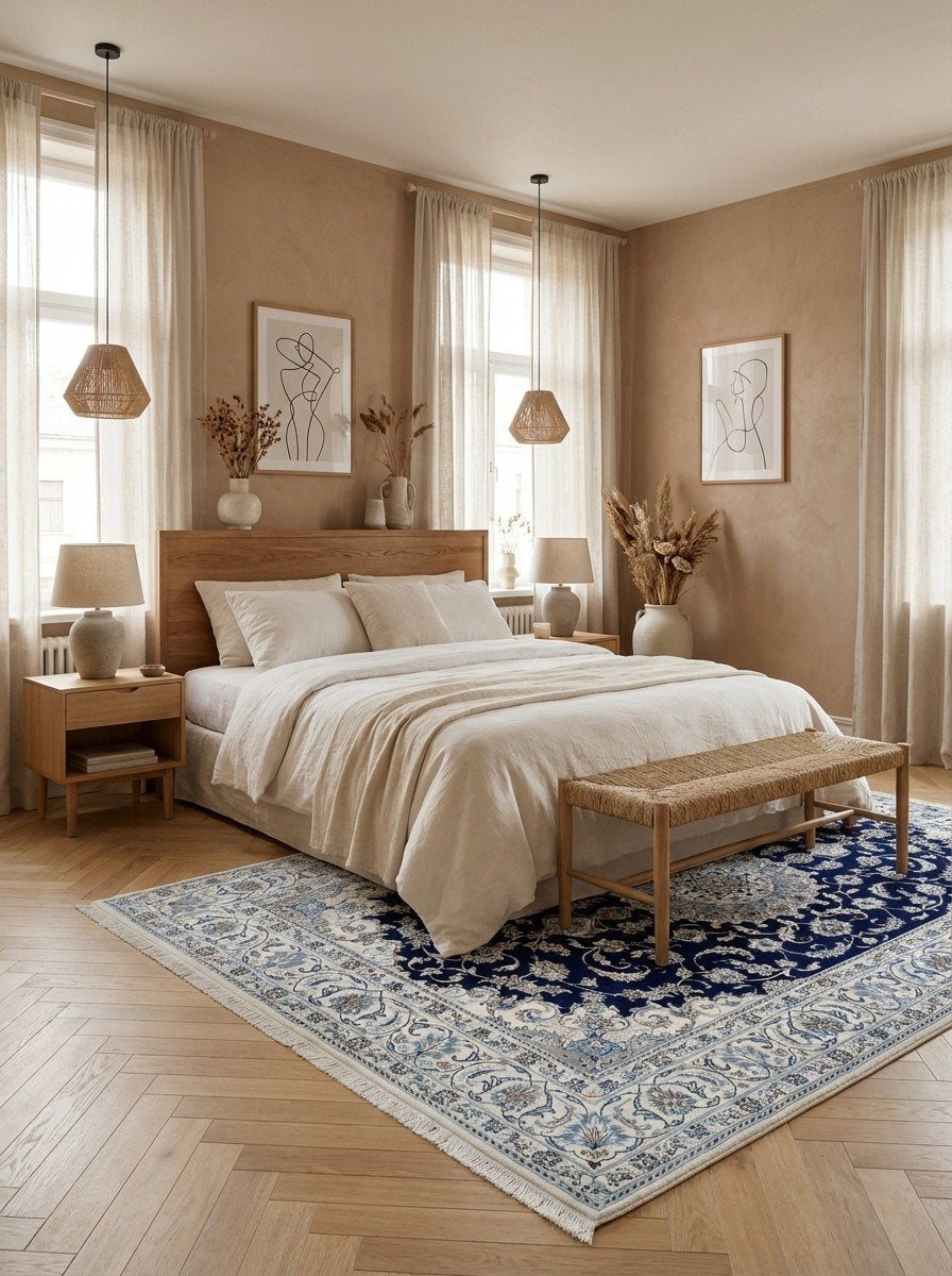 Nain 12La — Handgefertigt, 294x196 cm, Beige, 100% Virgin Wool | Detail view