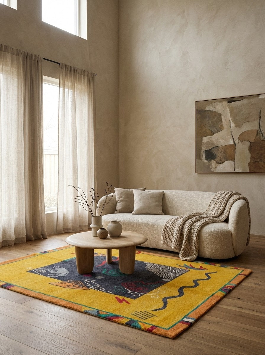 Nepal Rani — Hand-knotted, 170x240 cm, Yellow, 100% Virgin Wool | Detail view