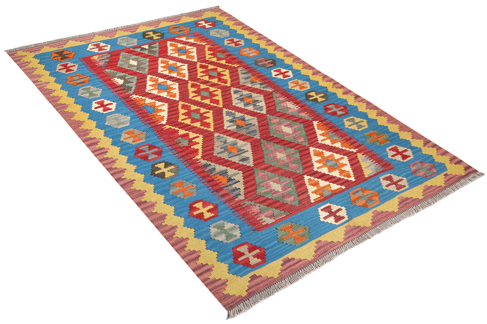 Kelim Gashgai — Handmade, 122x174 cm, Red, 100% Virgin Wool | View 4
