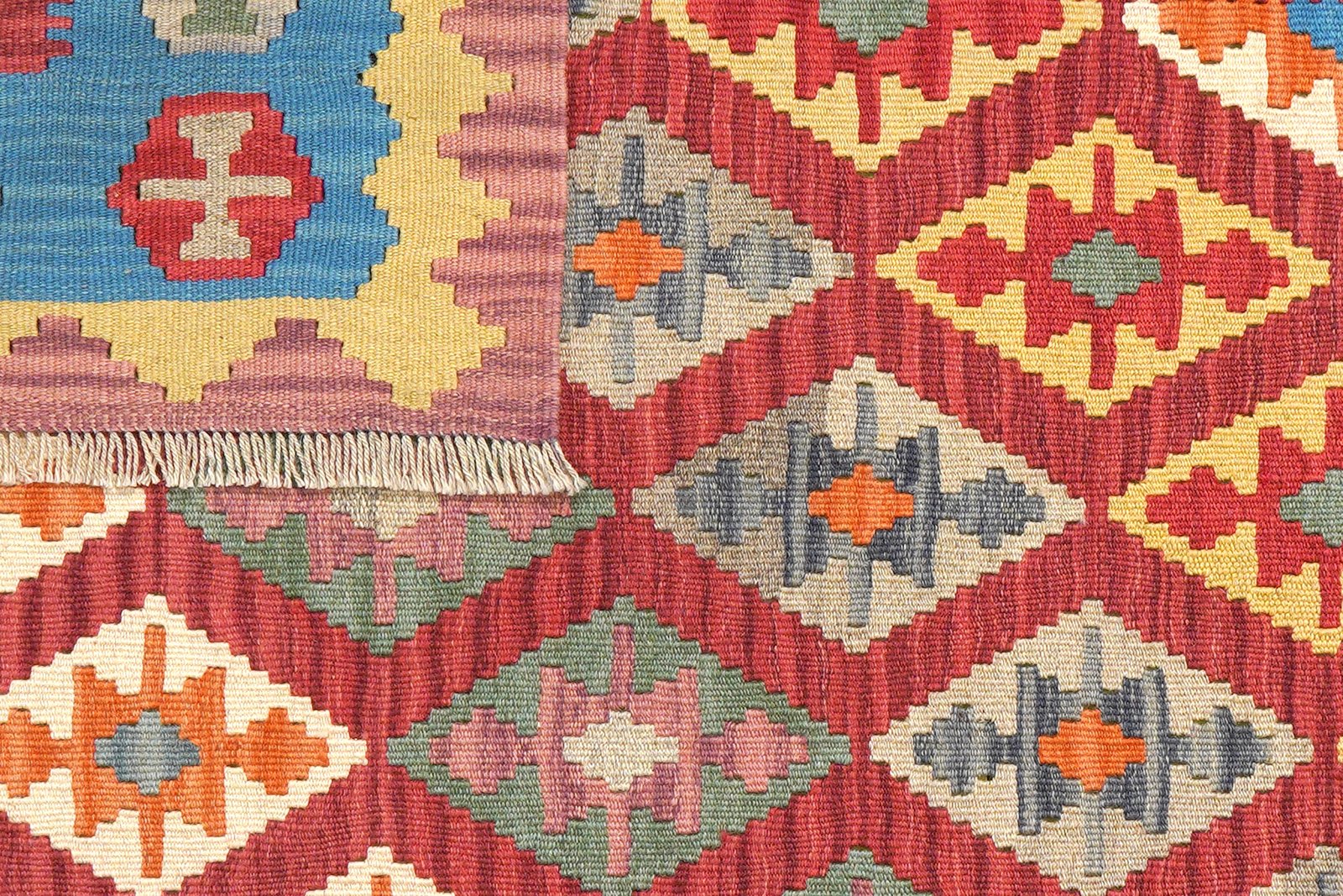 Kelim Gashgai — Handmade, 122x174 cm, Red, 100% Virgin Wool | View 6
