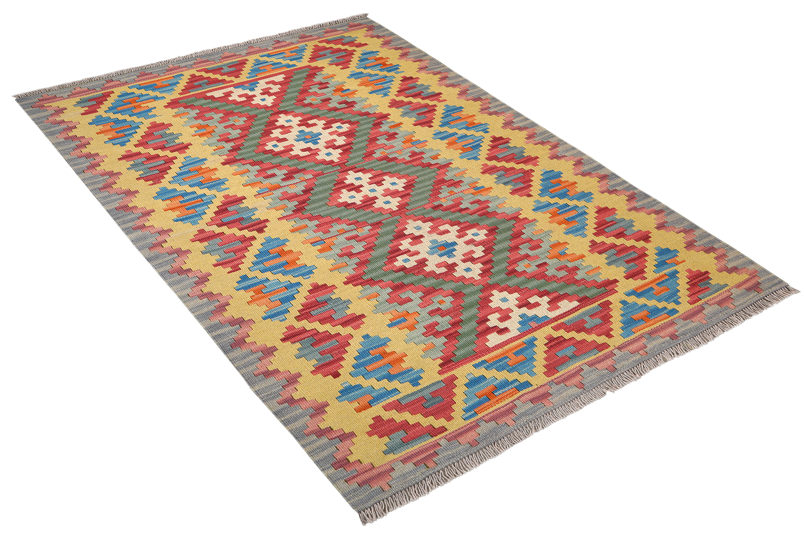 Kelim Gashgai — Handmade, 124x177 cm, Green, 100% Virgin Wool | View 4