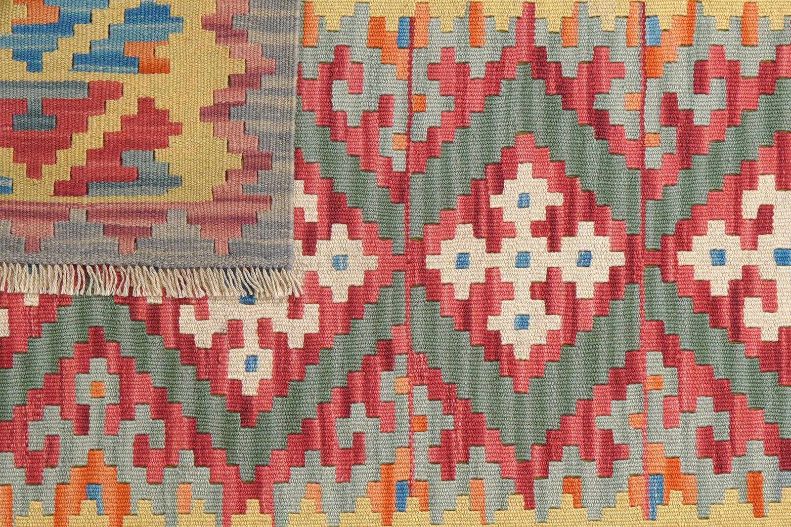 Kelim Gashgai — Handmade, 124x177 cm, Green, 100% Virgin Wool | View 6