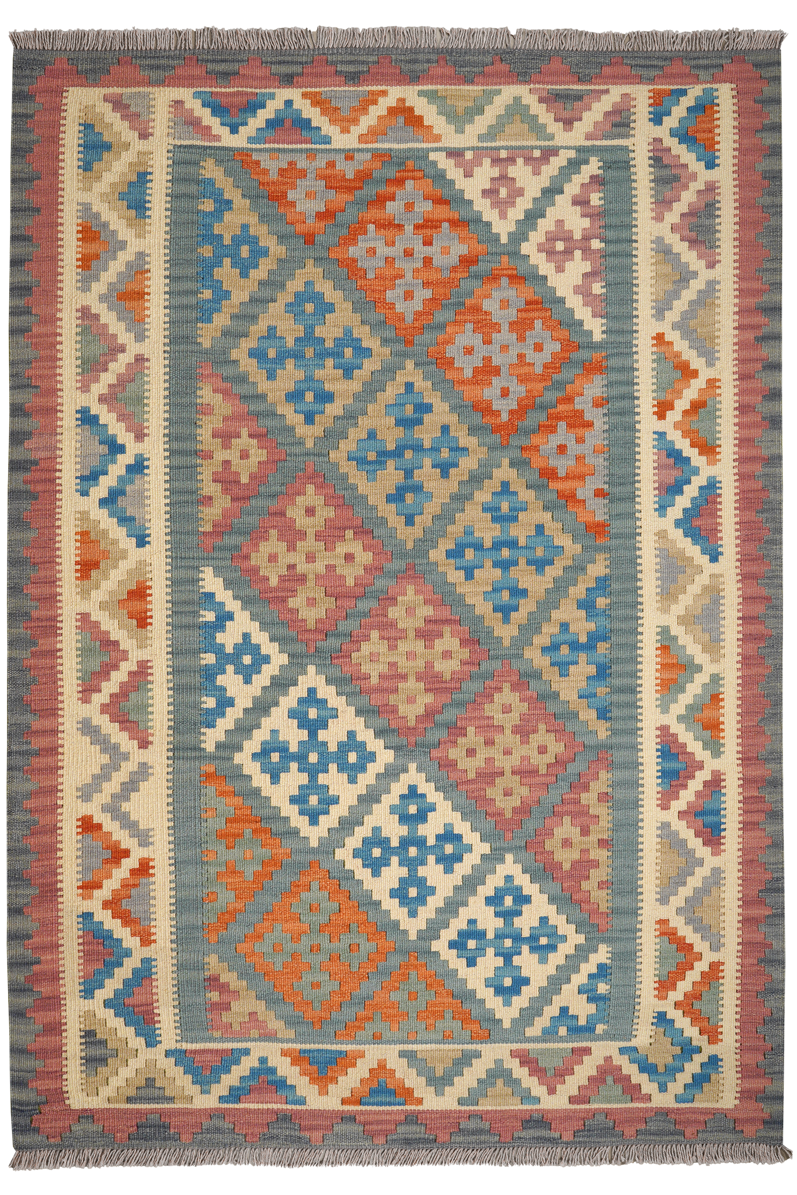 Kelim Gashgai — Handgefertigt, 182x128 cm, Beige, 100% Virgin Wool | Main view