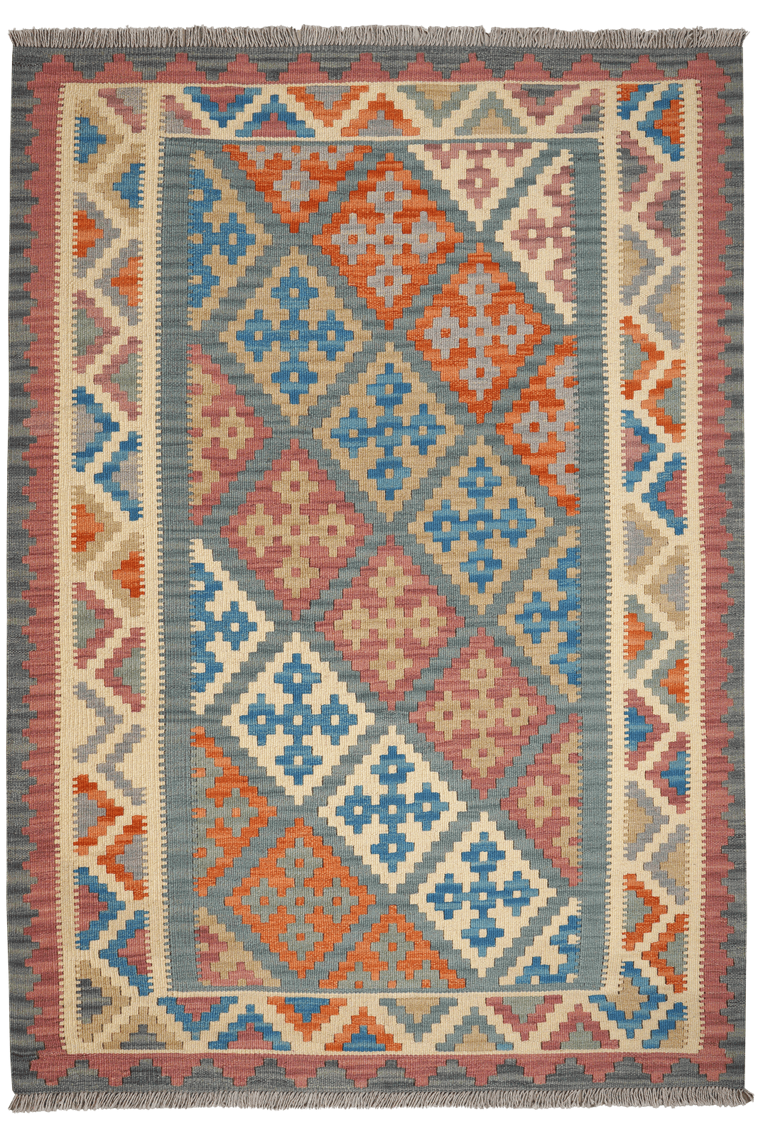 Kelim Gashgai — Handmade, 128x182 cm, Green, 100% Virgin Wool | Main view