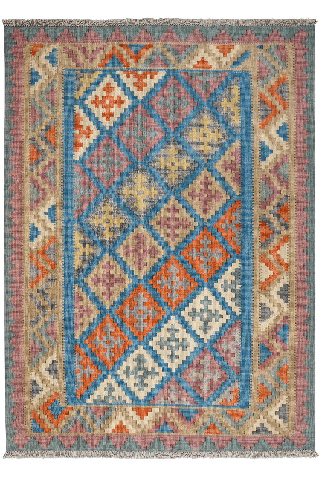 Kelim Gashgai — Handmade, 128x176 cm, Blue, 100% Virgin Wool | Main view