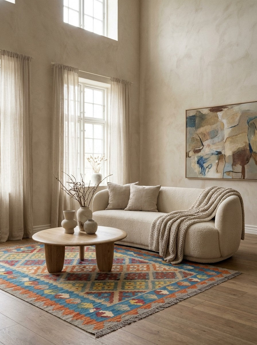 Kelim Gashgai — Handmade, 130x180 cm, Beige, 100% Virgin Wool | Detail view