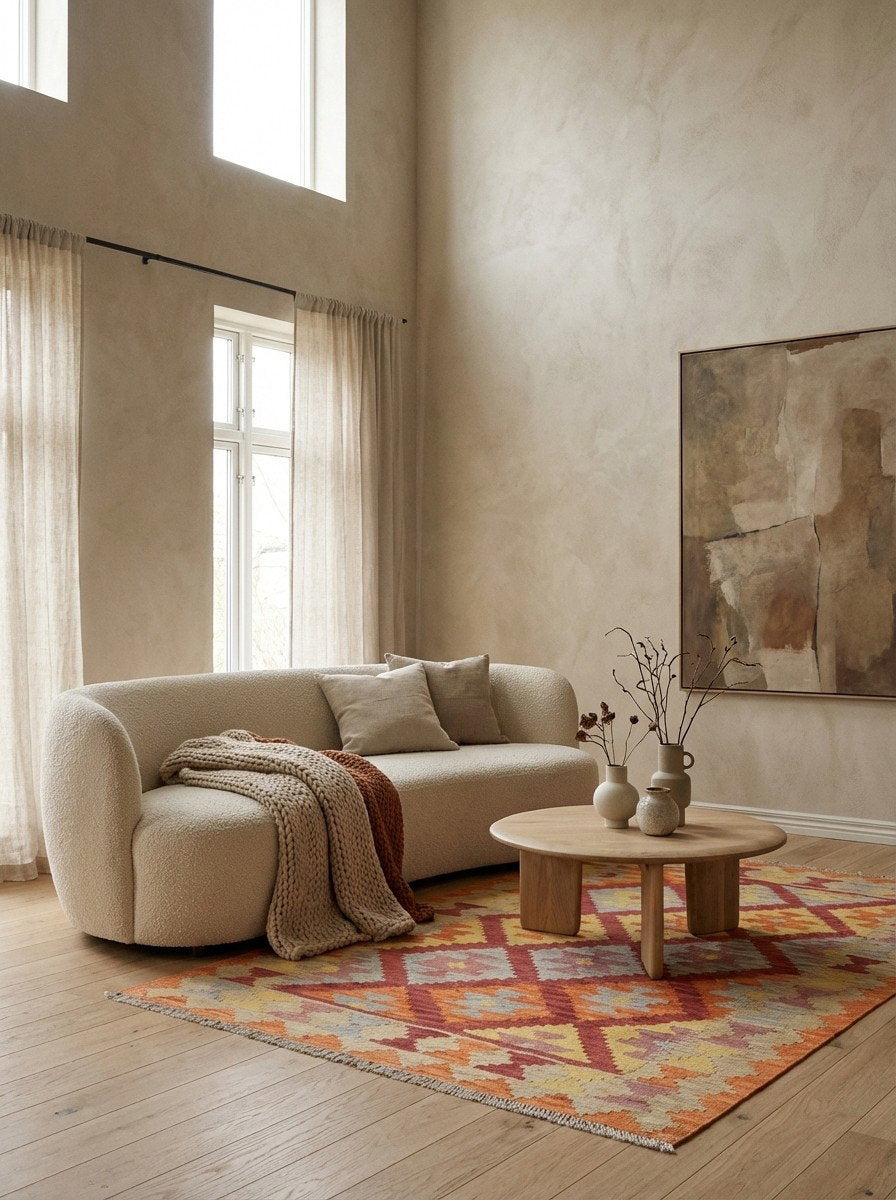 Kelim Gashgai — Handgefertigt, 197x129 cm, Beige, 100% Virgin Wool | Detail view