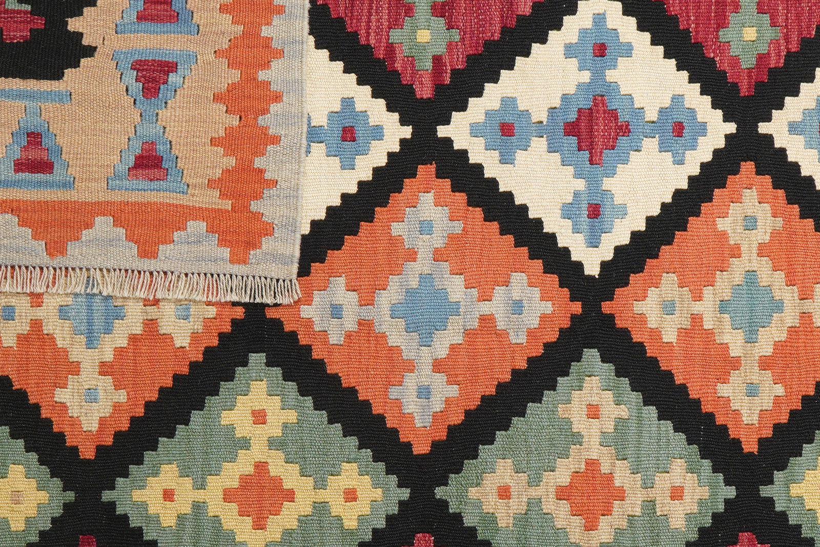 Kelim Gashgai — Handgefertigt, 202x157 cm, Beige, 100% Virgin Wool | View 7