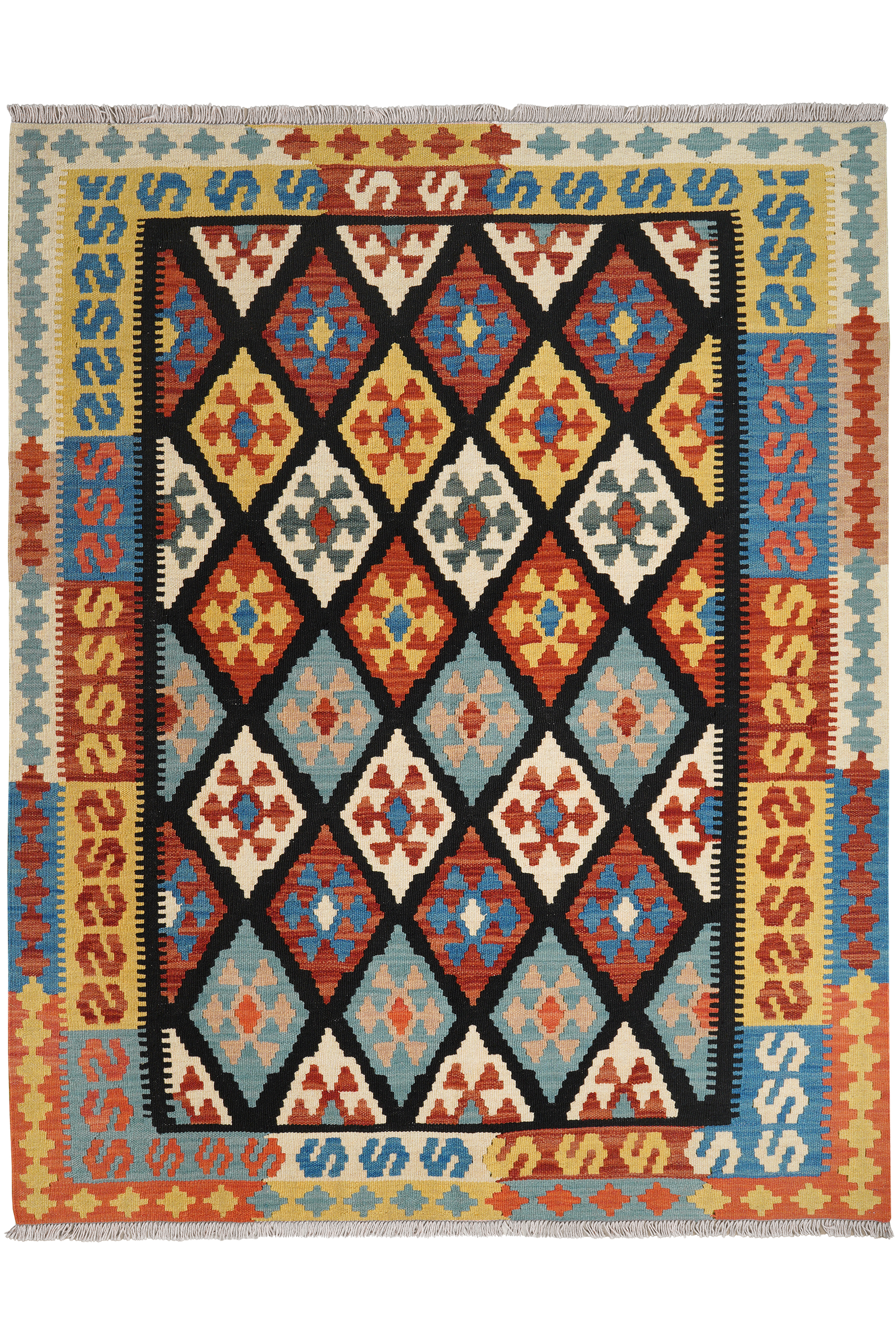 Kelim Gashgai — Handgefertigt, 198x157 cm, Bunt, 100% Virgin Wool | Main view
