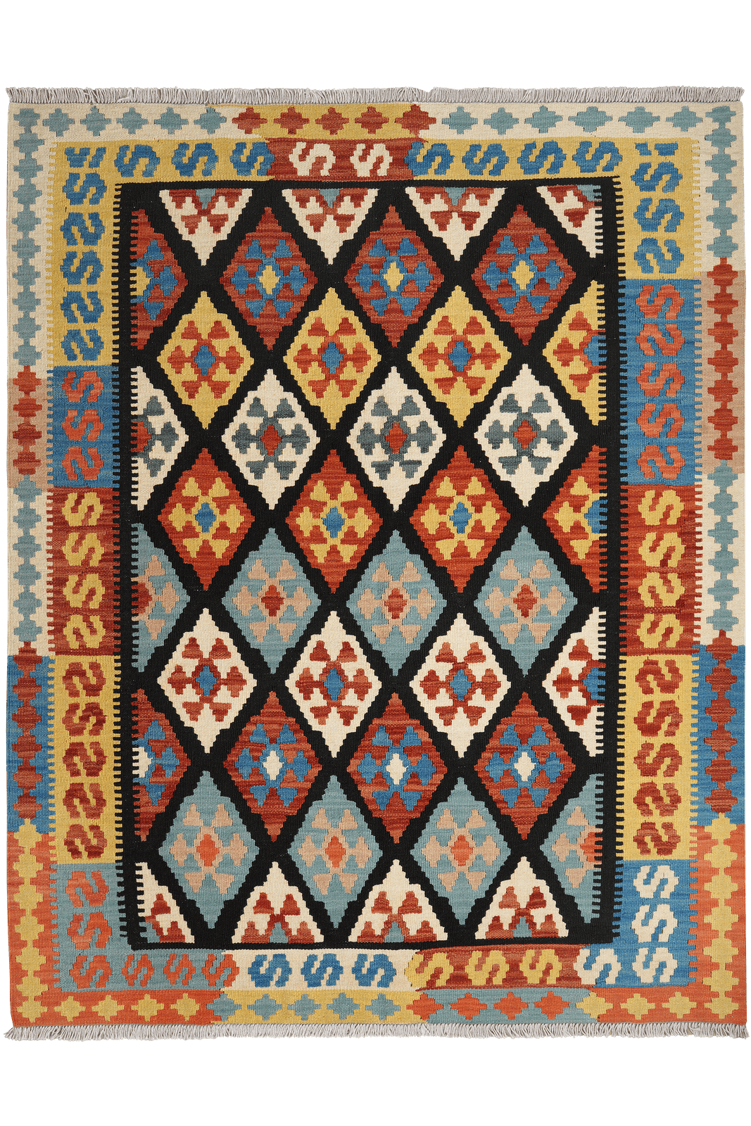 Kelim Gashgai — Handmade, 157x198 cm, Black, 100% Virgin Wool | Main view