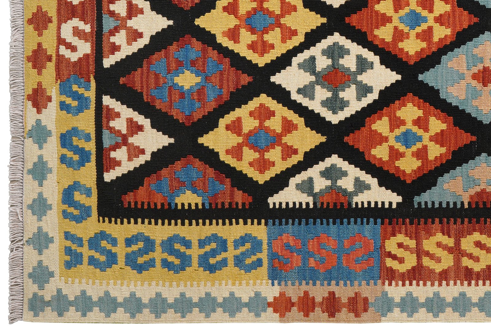 Kelim Gashgai — Handmade, 157x198 cm, Black, 100% Virgin Wool | View 3