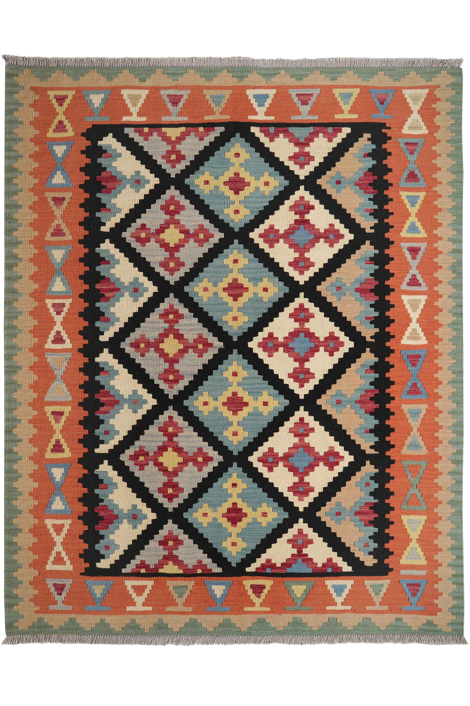 Kelim Gashgai — Handgefertigt, 195x159 cm, Rot, 100% Virgin Wool | Main view