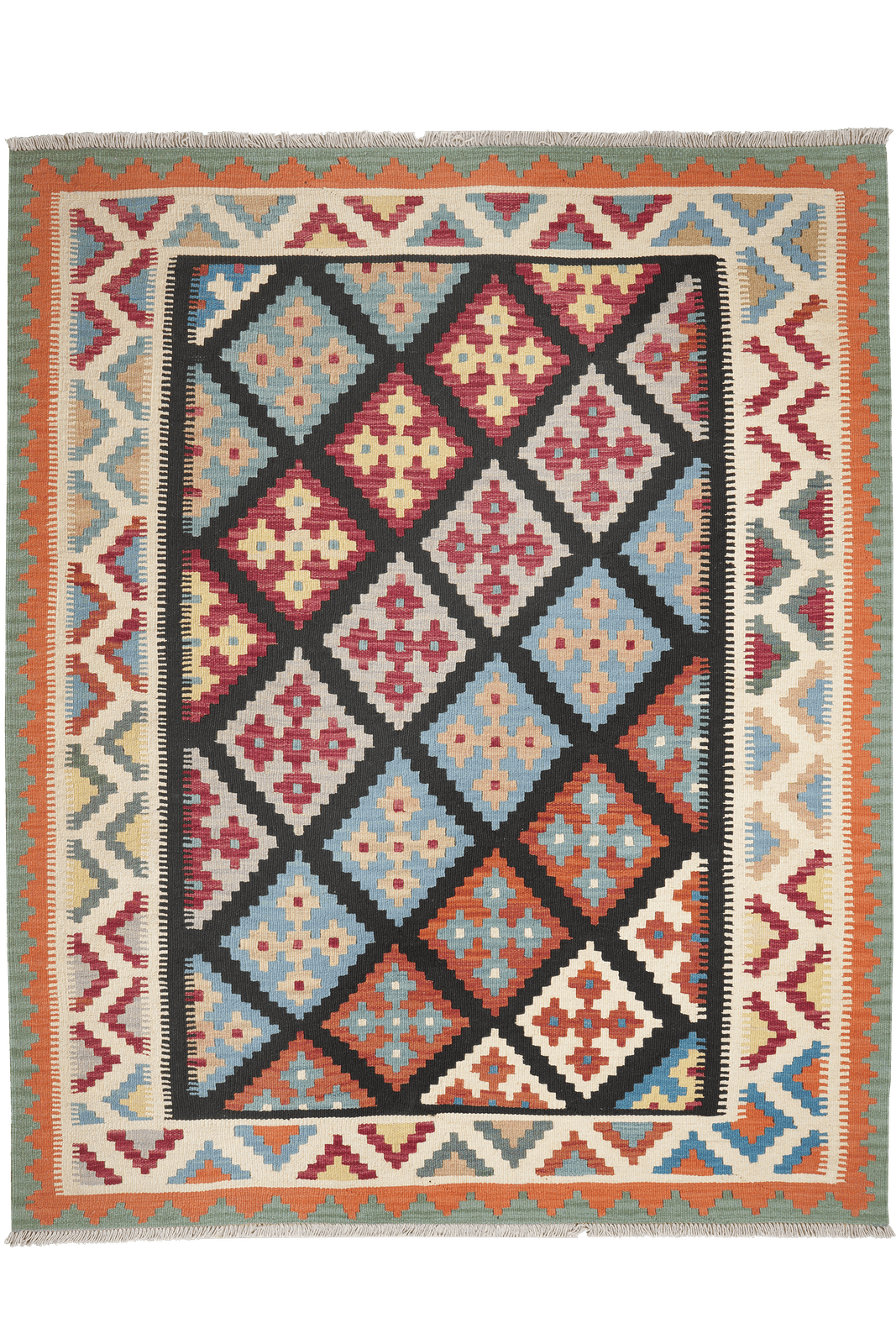 Kelim Gashgai — Handmade, 162x200 cm, Black, 100% Virgin Wool | Main view