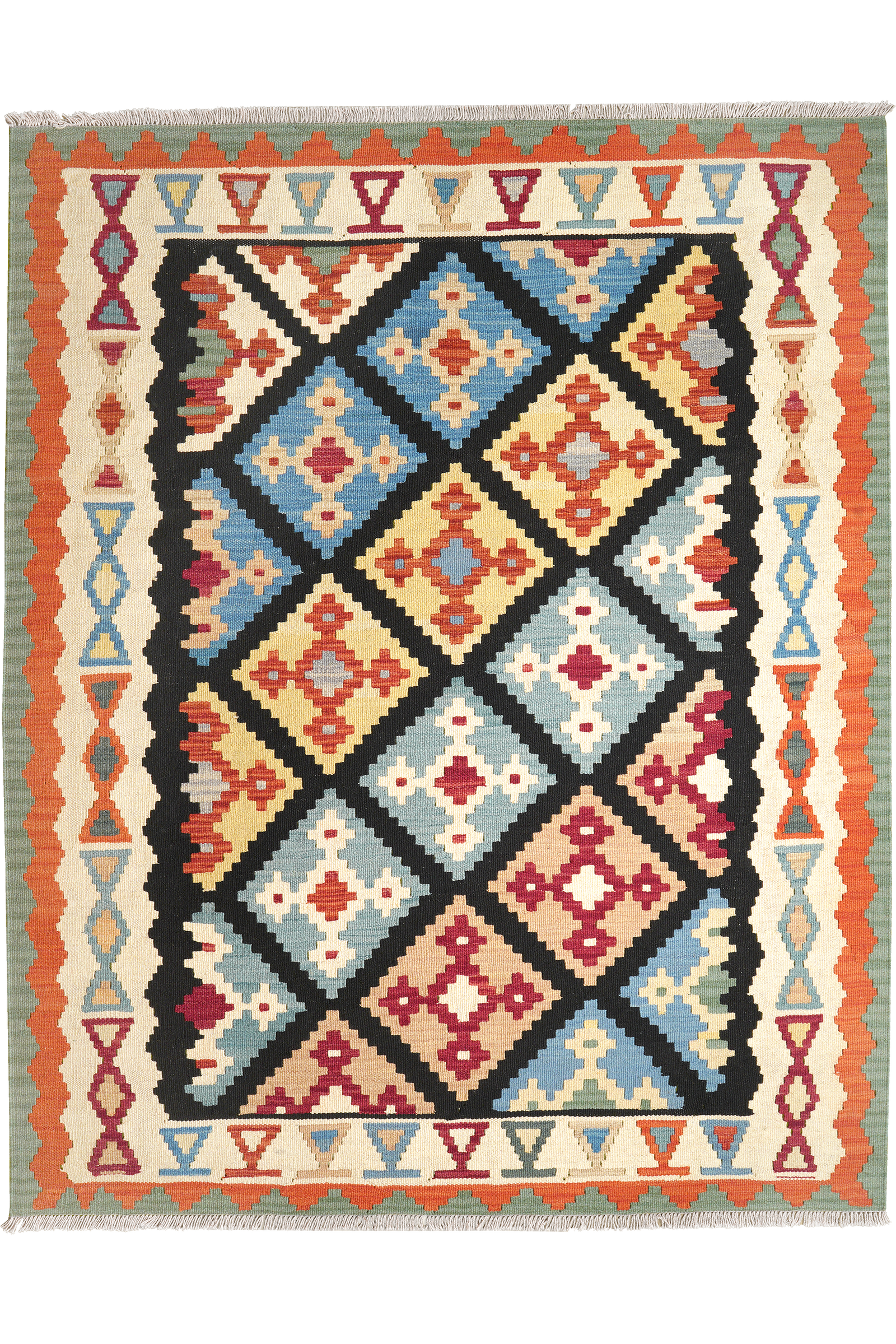 Kelim Gashgai — Handgefertigt, 201x161 cm, Beige, 100% Virgin Wool | Main view