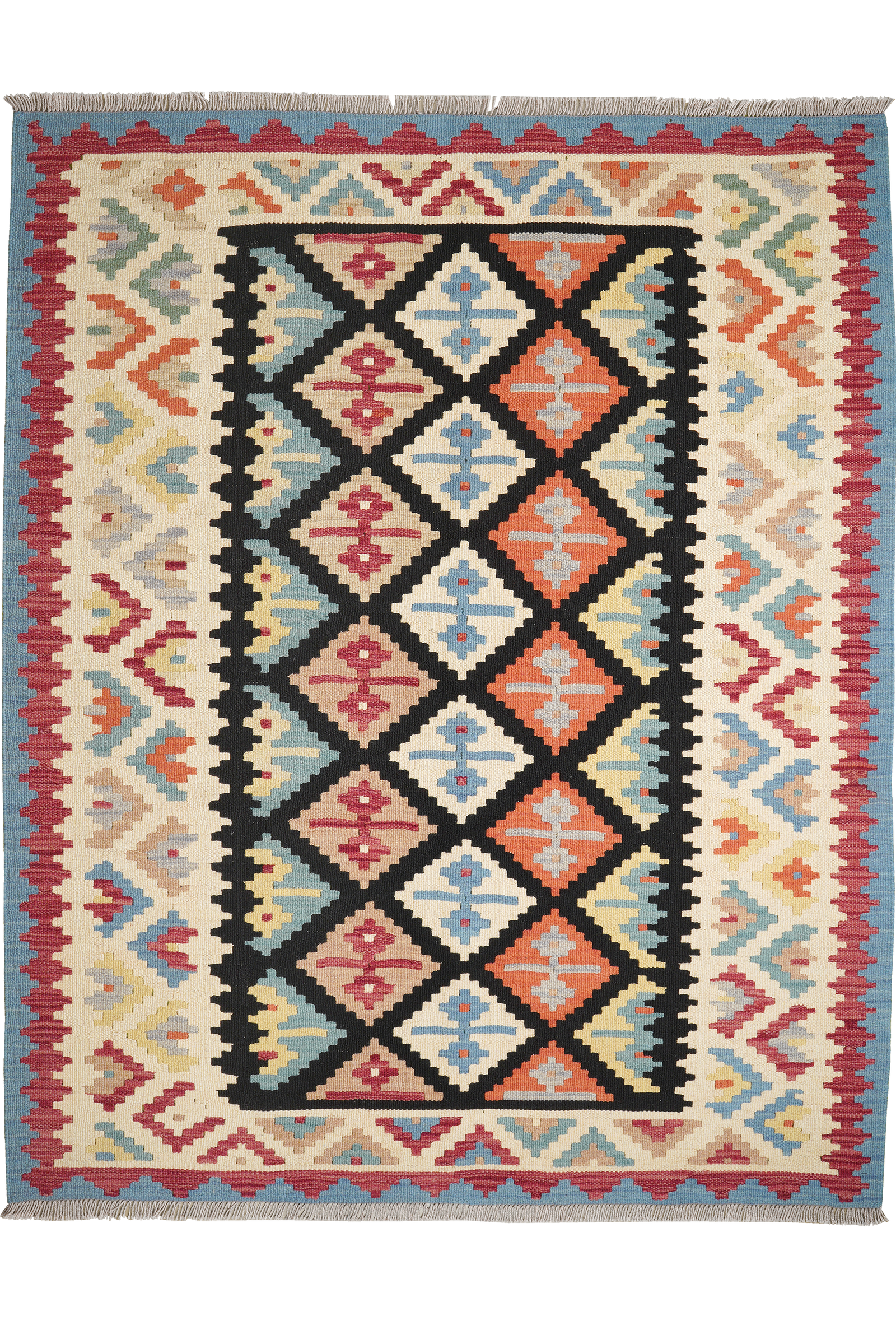 Kelim Gashgai — Handgefertigt, 197x158 cm, Beige, 100% Virgin Wool | Main view