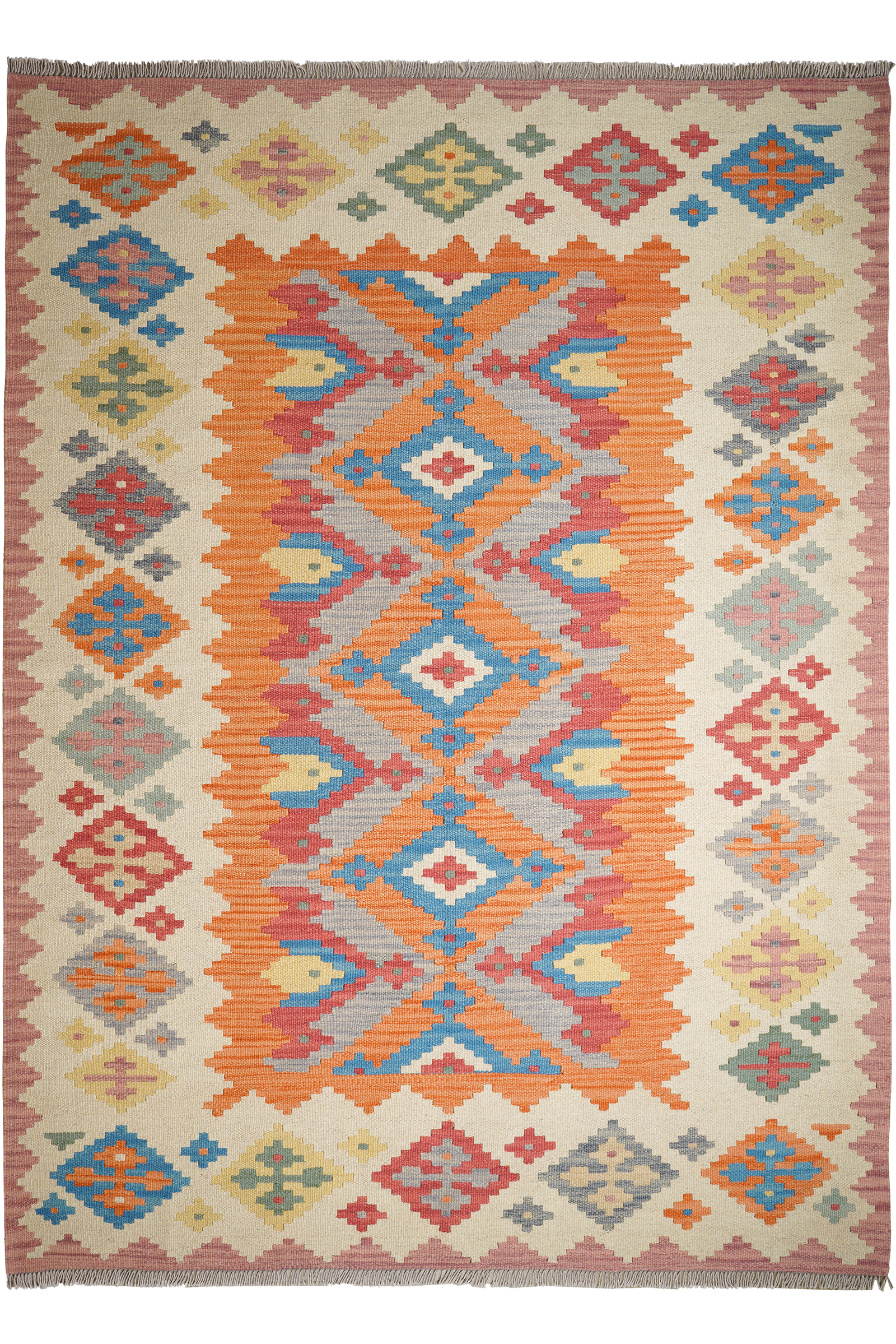 Kelim Gashgai — Handgefertigt, 238x173 cm, Beige, 100% Virgin Wool | Main view