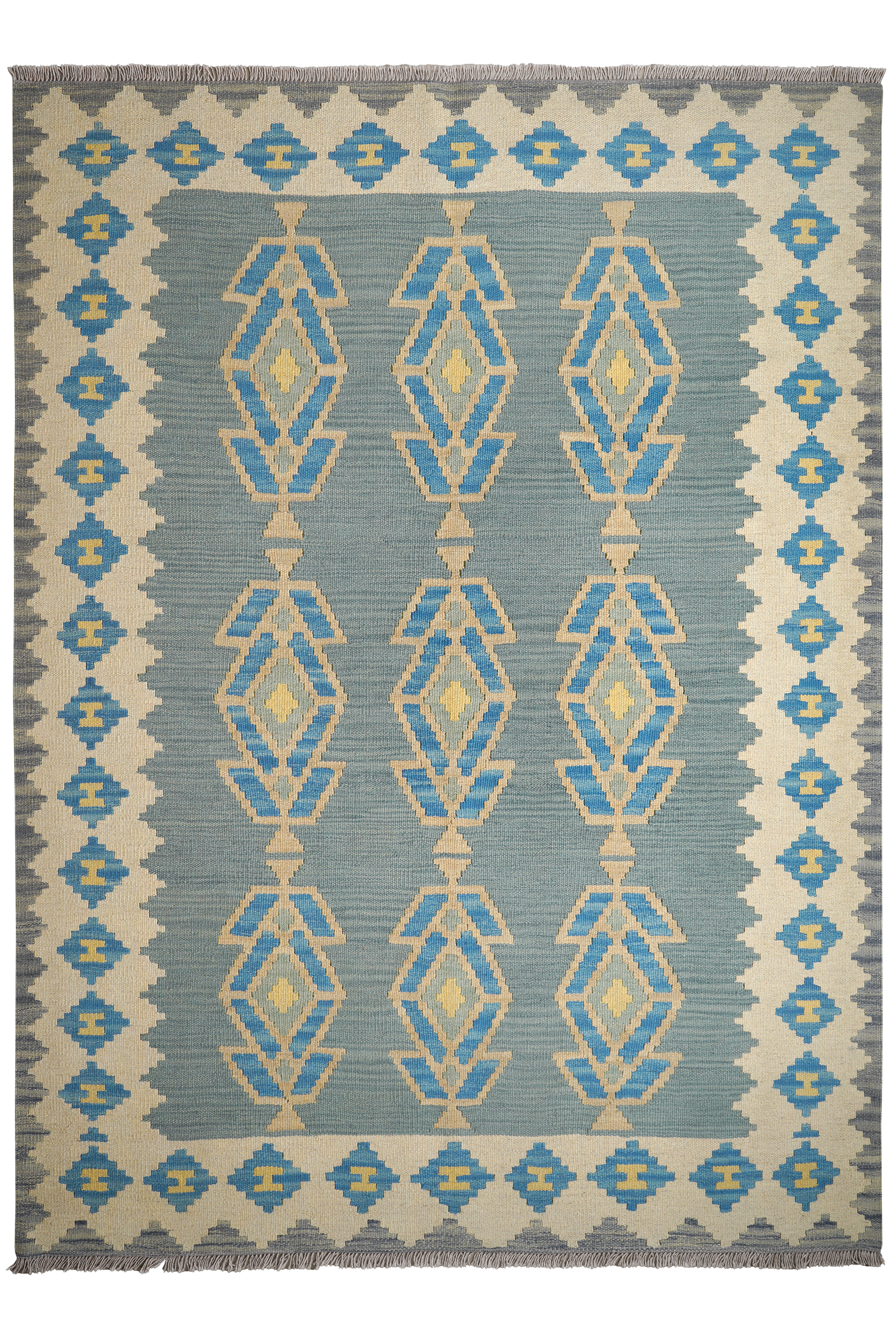 Kelim Gashgai — Handgefertigt, 241x176 cm, Beige, 100% Virgin Wool | Main view