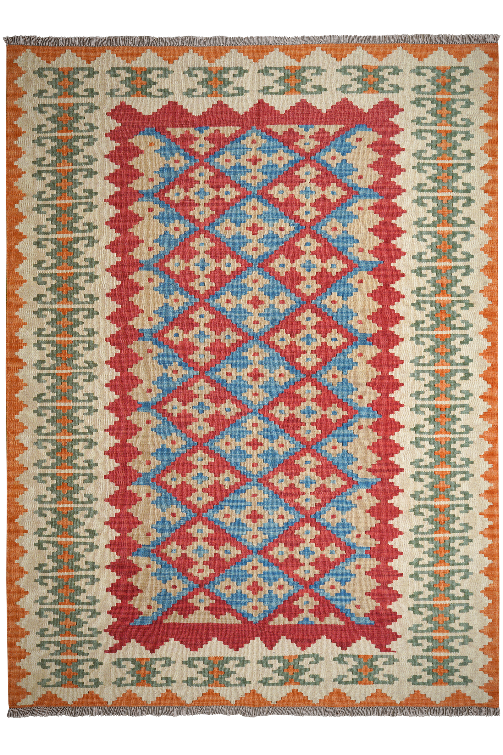 Kelim Gashgai — Handgefertigt, 232x172 cm, Beige, 100% Virgin Wool | Main view
