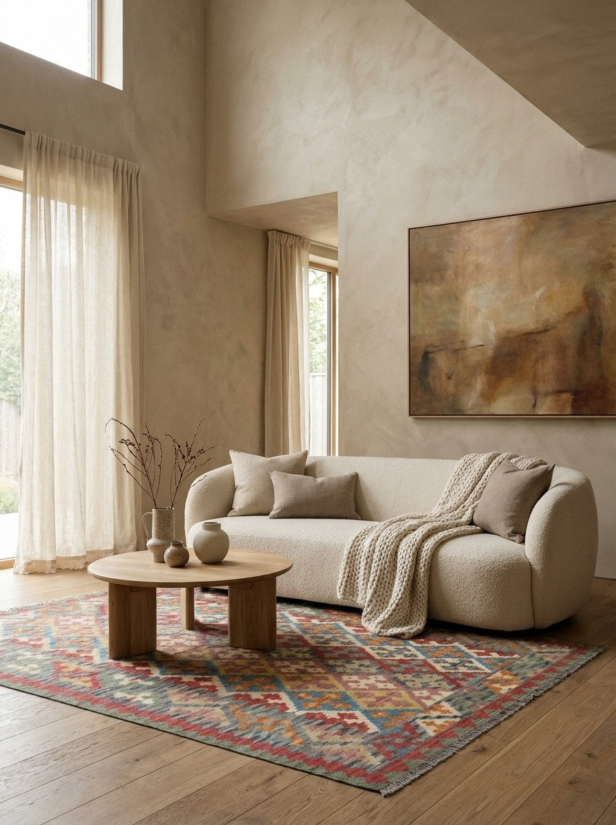 Kelim Gashgai — Handmade, 175x235 cm, Multicolor, 100% Virgin Wool | Detail view