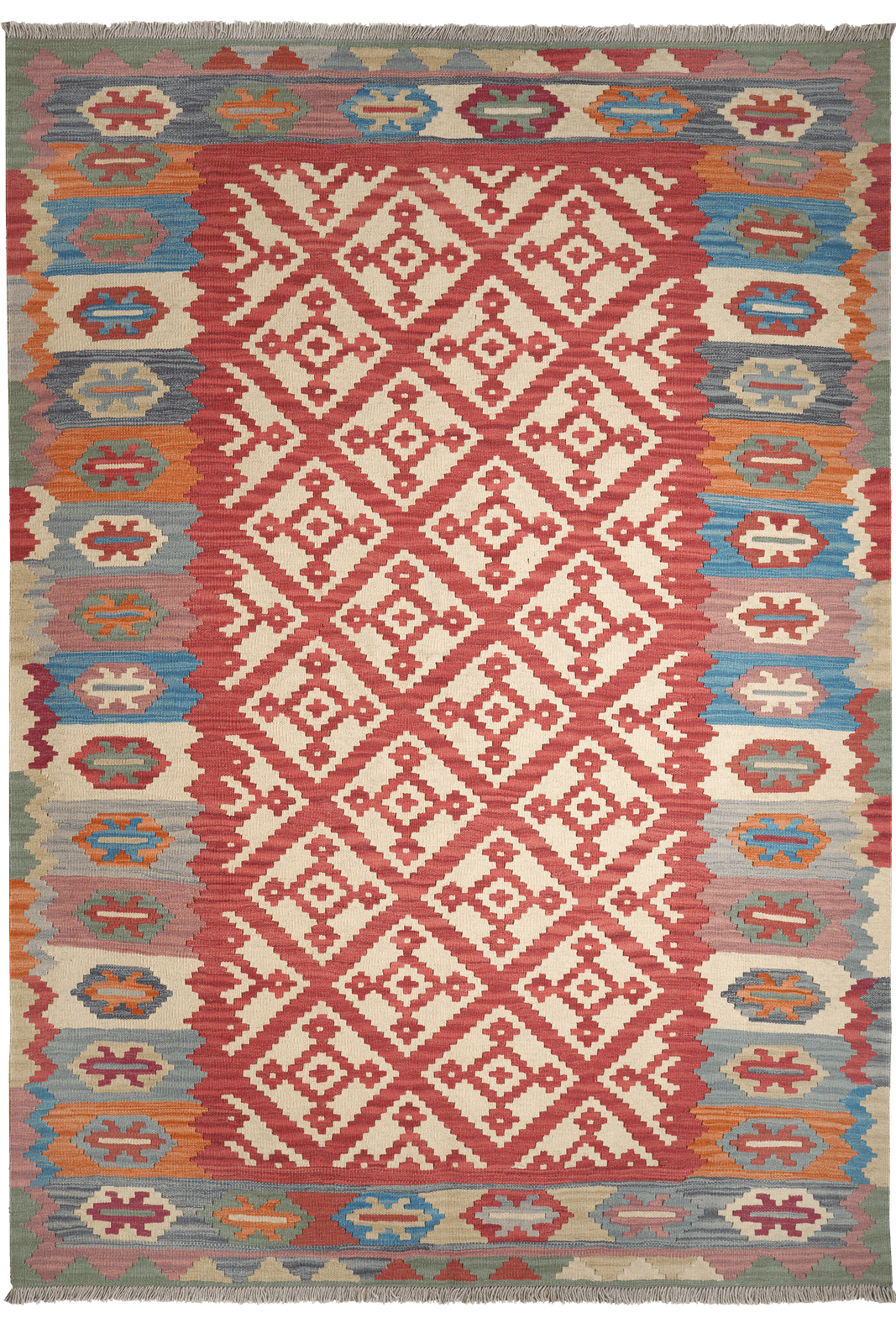 Kelim Gashgai — Handmade, 171x251 cm, Red, 100% Virgin Wool | Main view