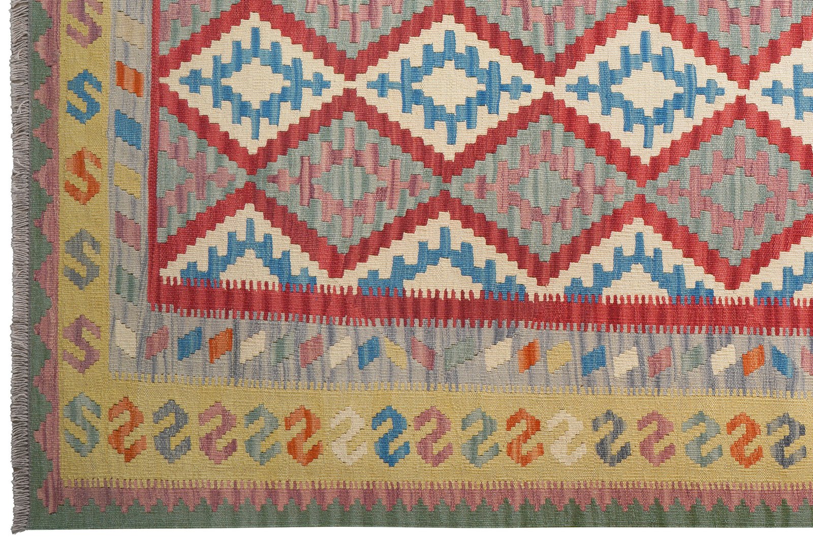 Kelim Gashgai — Handmade, 211x305 cm, Red, 100% Virgin Wool | View 3