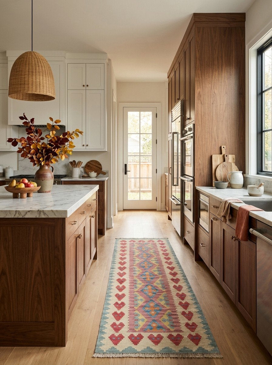 Kelim Gashgai — Handgefertigt, 245x63 cm, Beige, 100% Virgin Wool | Back view