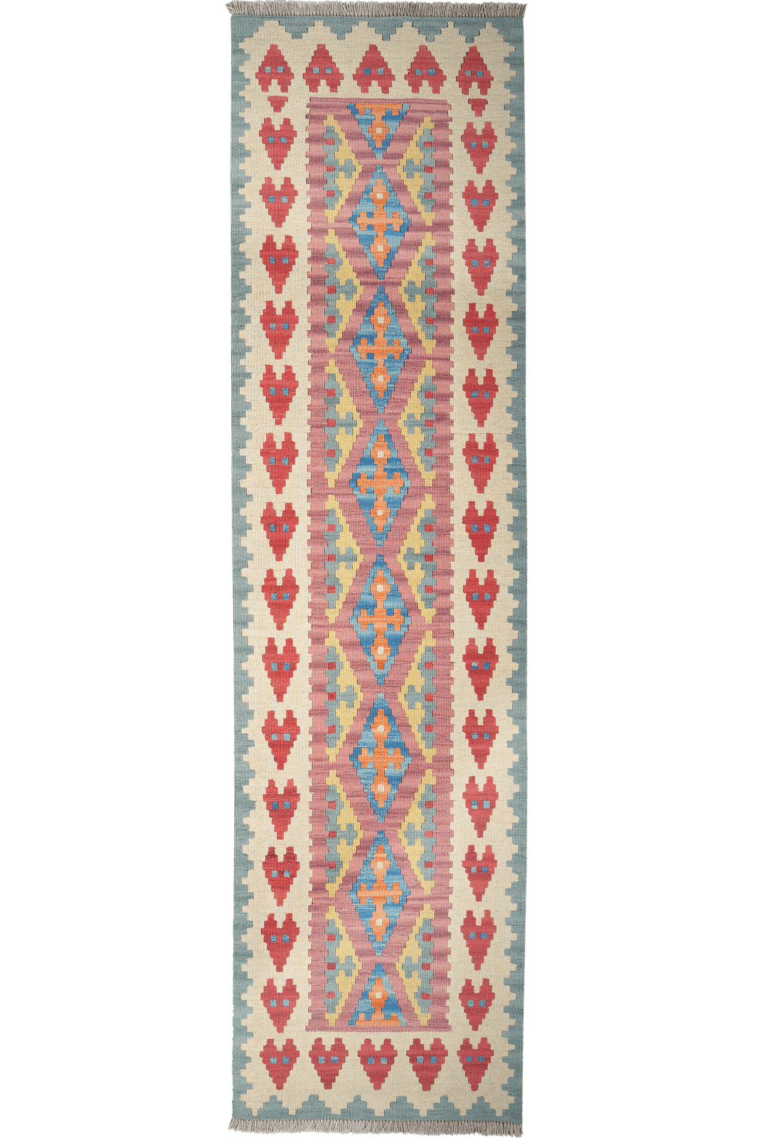 Kelim Gashgai — Handmade, 63x245 cm, Pink, 100% Virgin Wool | Main view