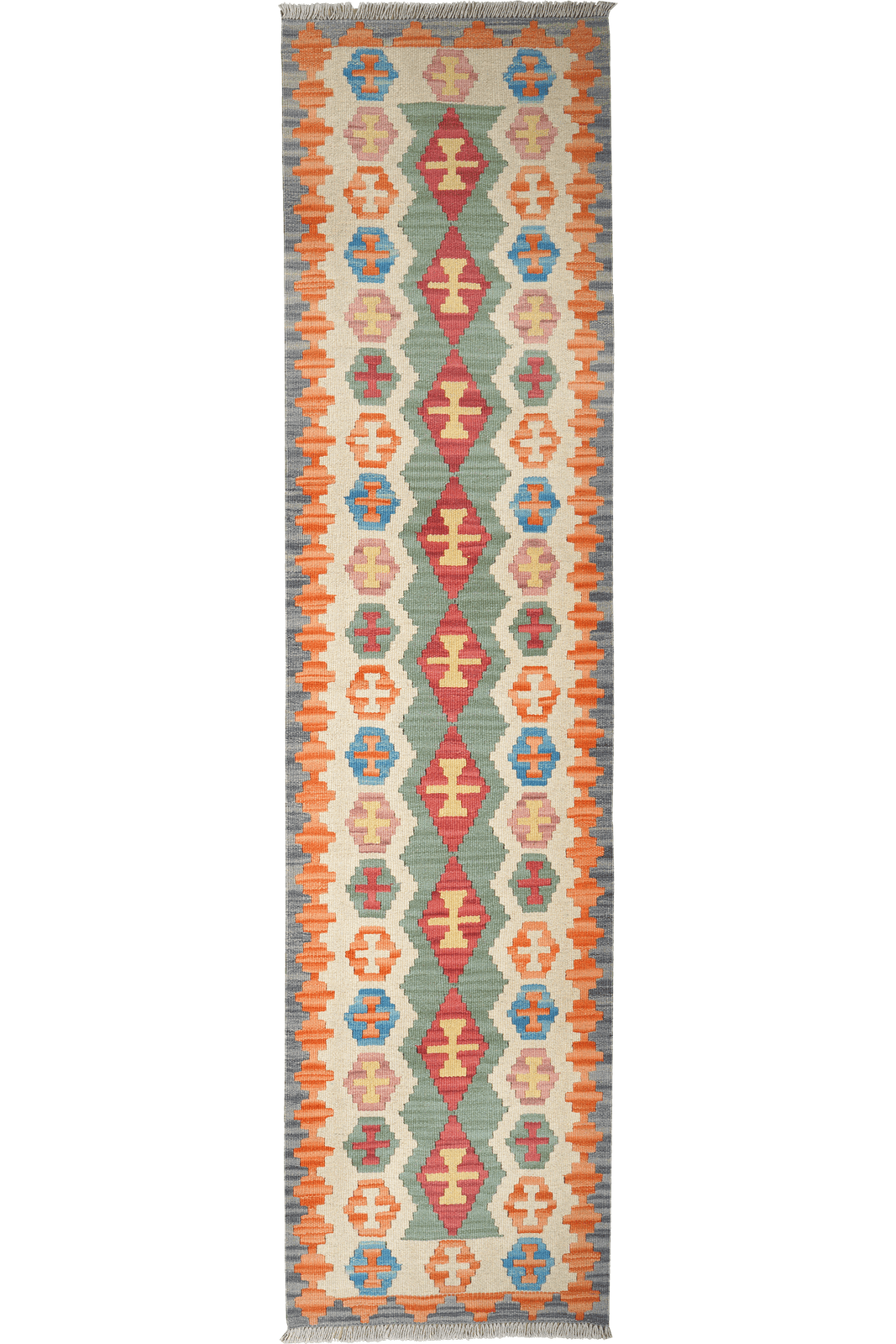 Kelim Gashgai — Handmade, 61x249 cm, Green, 100% Virgin Wool | Main view