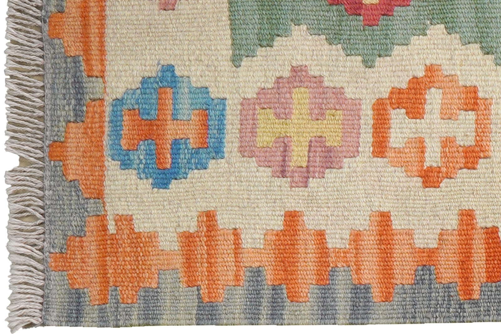Kelim Gashgai — Handmade, 61x249 cm, Green, 100% Virgin Wool | View 3