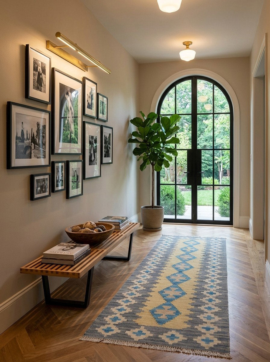 Kelim Gashgai — Handgefertigt, 191x60 cm, Grau, 100% Virgin Wool | Detail view