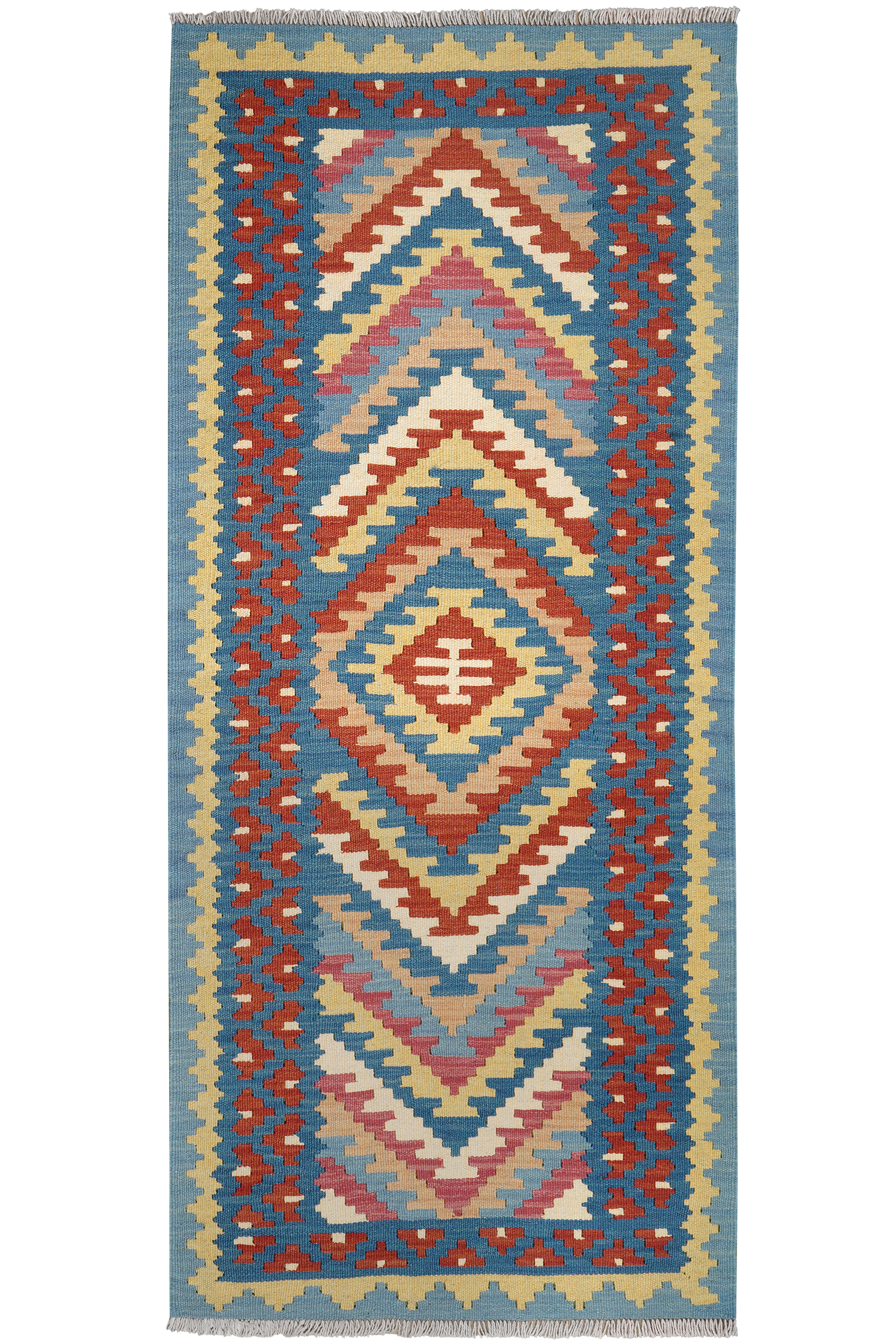 Kelim Gashgai — Handgefertigt, 192x83 cm, Blau, 100% Virgin Wool | Main view