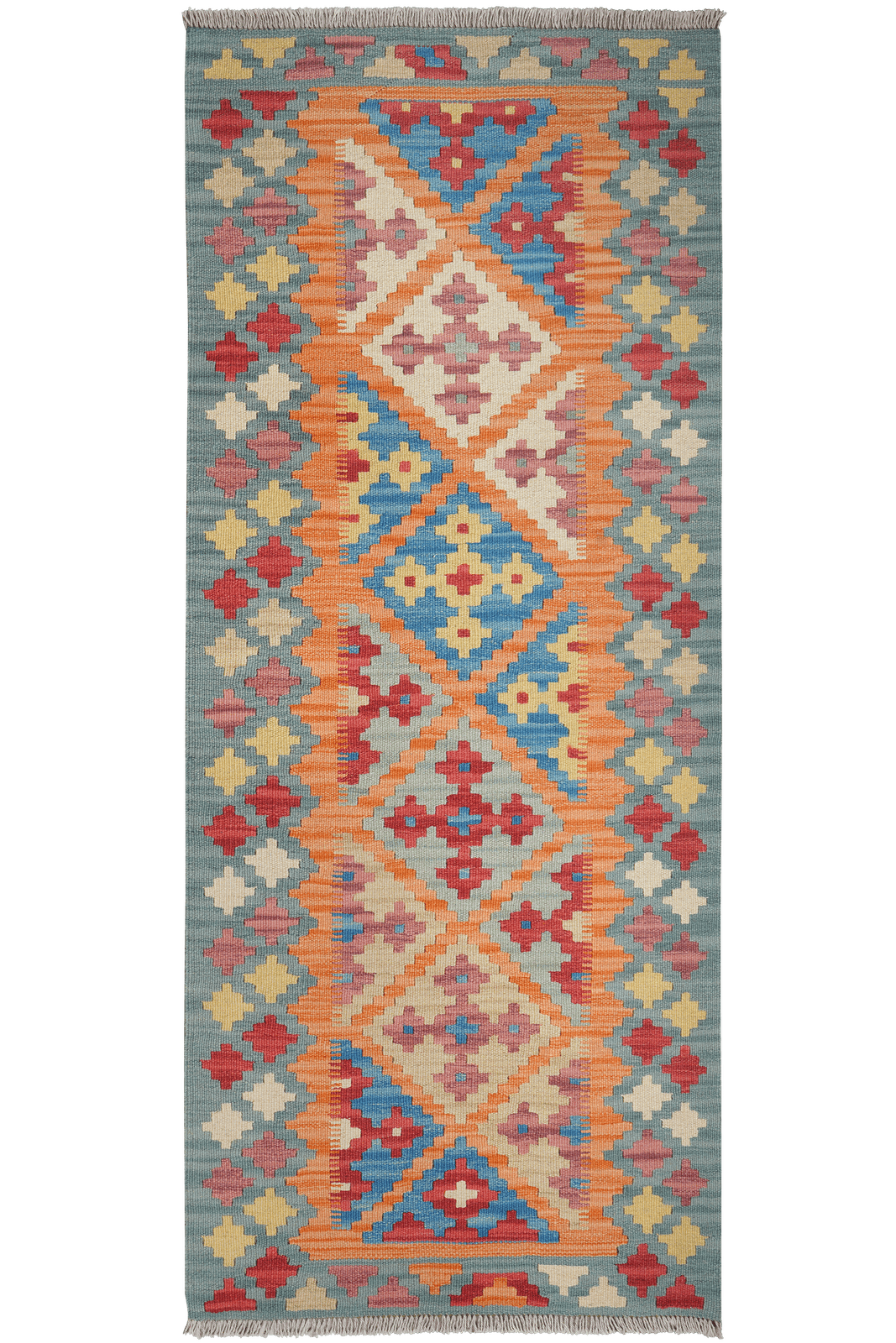 Kelim Gashgai — Handmade, 83x199 cm, Orange, 100% Virgin Wool | Main view