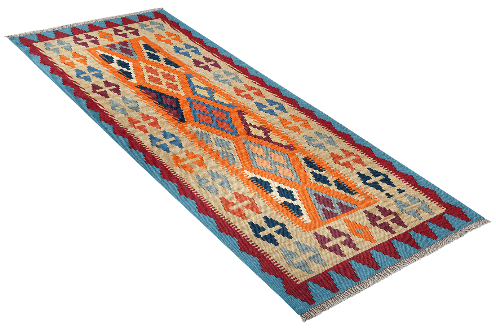 Kelim Gashgai — Handmade, 82x198 cm, Orange, 100% Virgin Wool | View 4