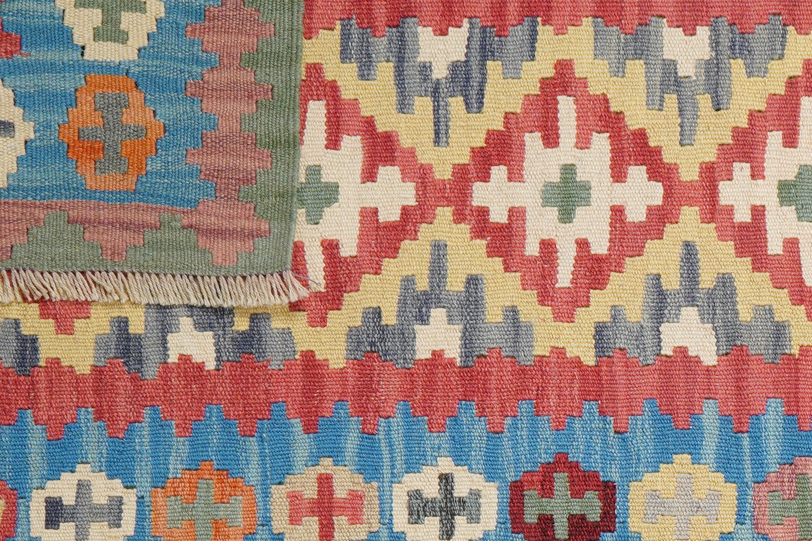 Kelim Gashgai — Handmade, 87x197 cm, Red, 100% Virgin Wool | View 6
