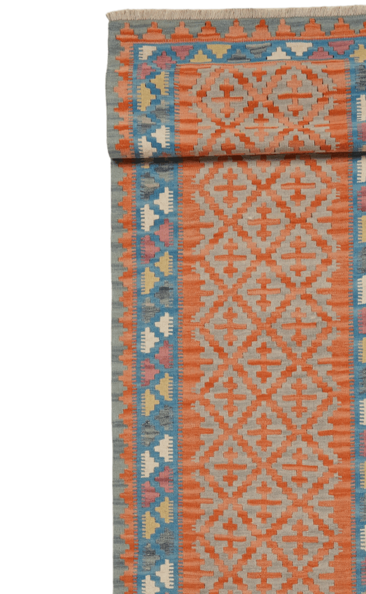 Kelim Gashgai — Handmade, 86x418 cm, Orange, 100% Virgin Wool | View 3