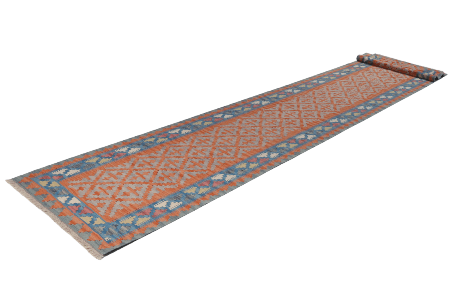 Kelim Gashgai — Handmade, 86x418 cm, Orange, 100% Virgin Wool | View 6