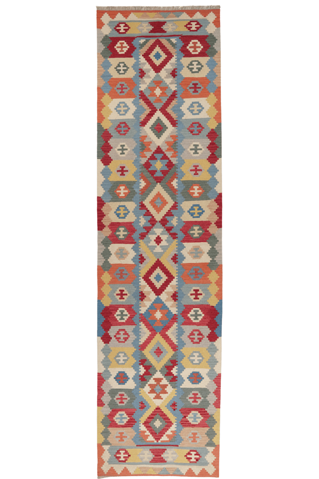 Kelim Gashgai — Handmade, 106x398 cm, Blue, 100% Virgin Wool | Main view