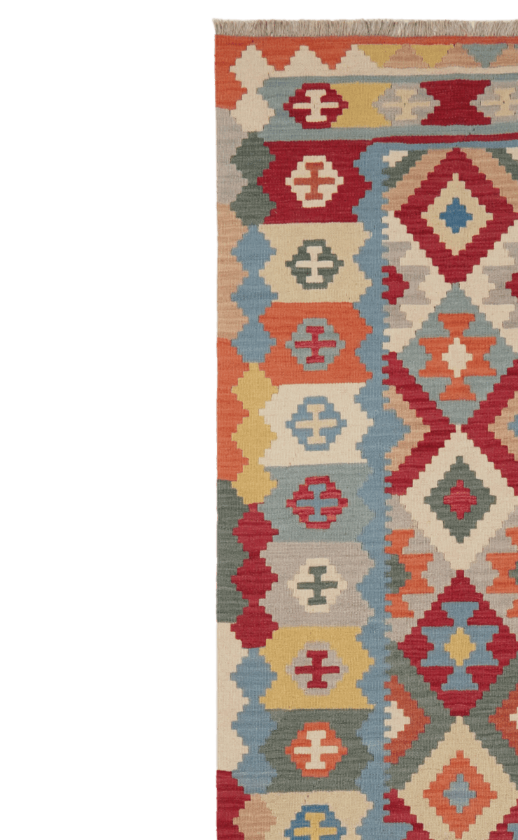 Kelim Gashgai — Handmade, 106x398 cm, Blue, 100% Virgin Wool | View 3