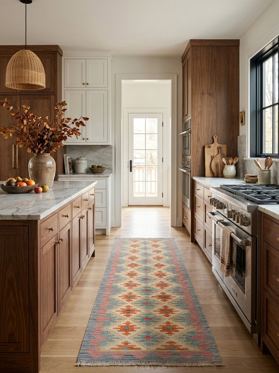 Kelim Gashgai — Handgefertigt, 250x83 cm, Bunt, 100% Virgin Wool | Back view