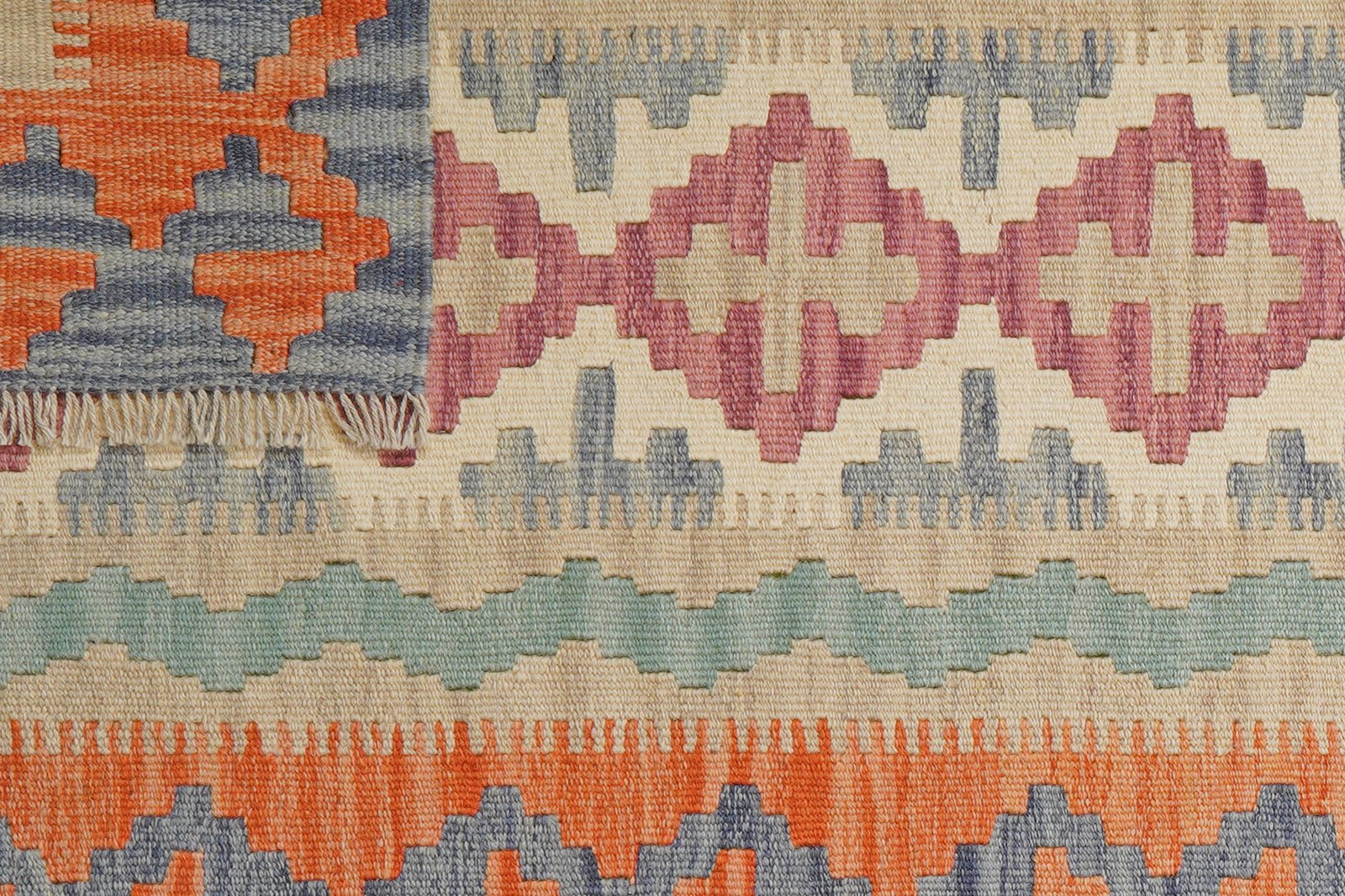 Kelim Gashgai — Handmade, 87x243 cm, Beige, 100% Virgin Wool | View 6