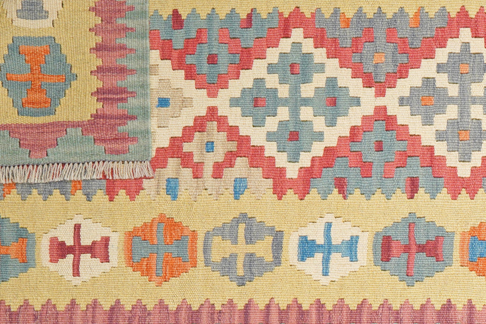 Kelim Gashgai — Handgefertigt, 241x85 cm, Gelb, 100% Virgin Wool | View 7