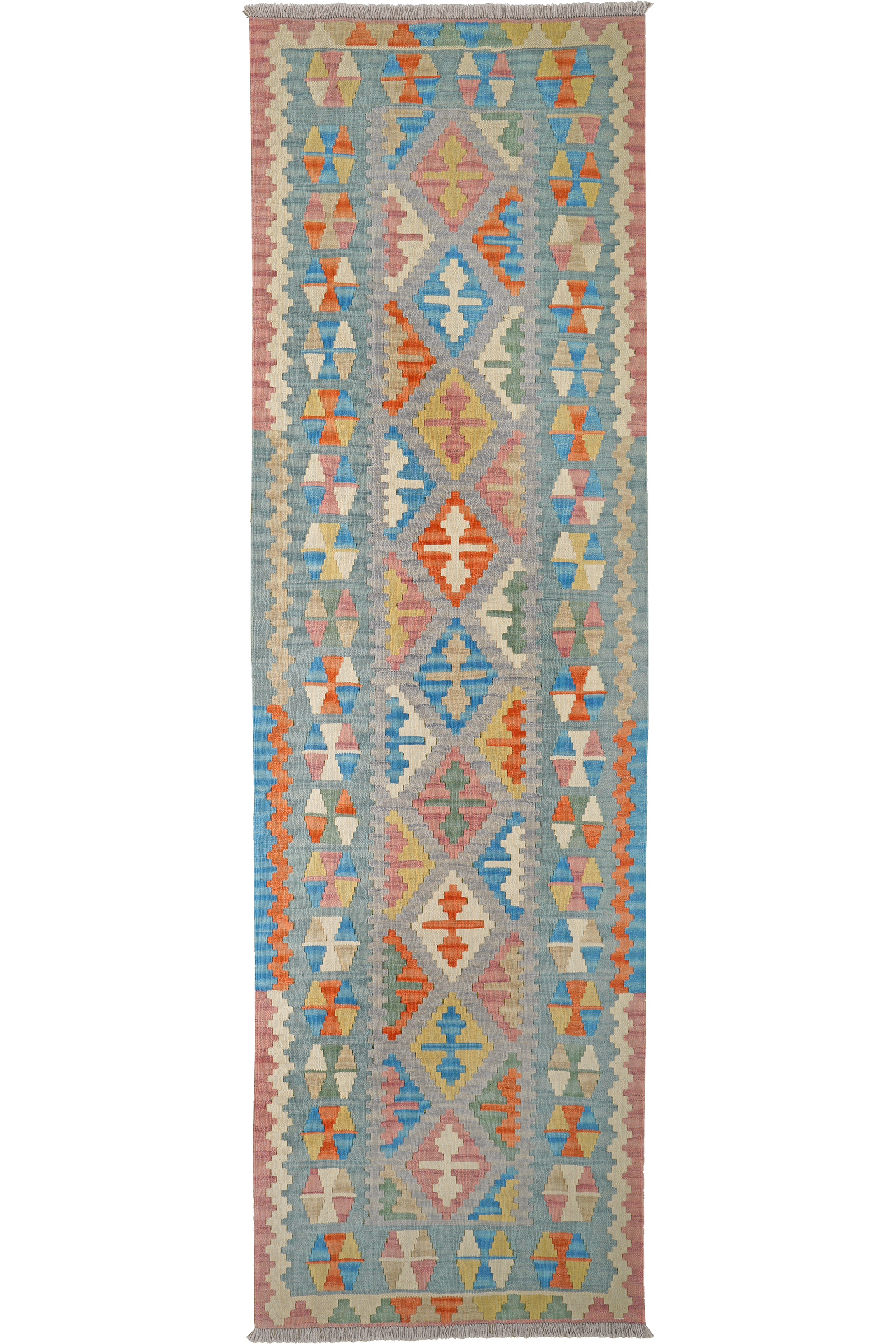 Kelim Gashgai — Handgefertigt, 289x86 cm, Grün, 100% Virgin Wool | Main view