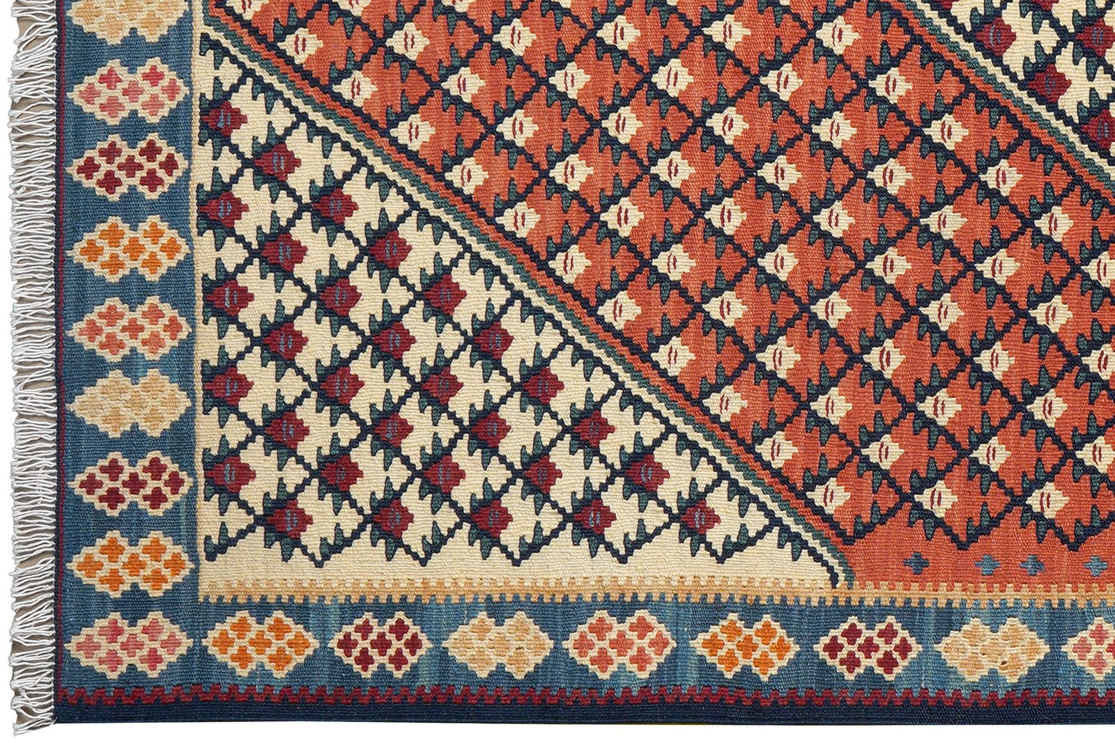 Kelim Senneh — Handmade, 105x156 cm, Red, 100% Virgin Wool | View 3