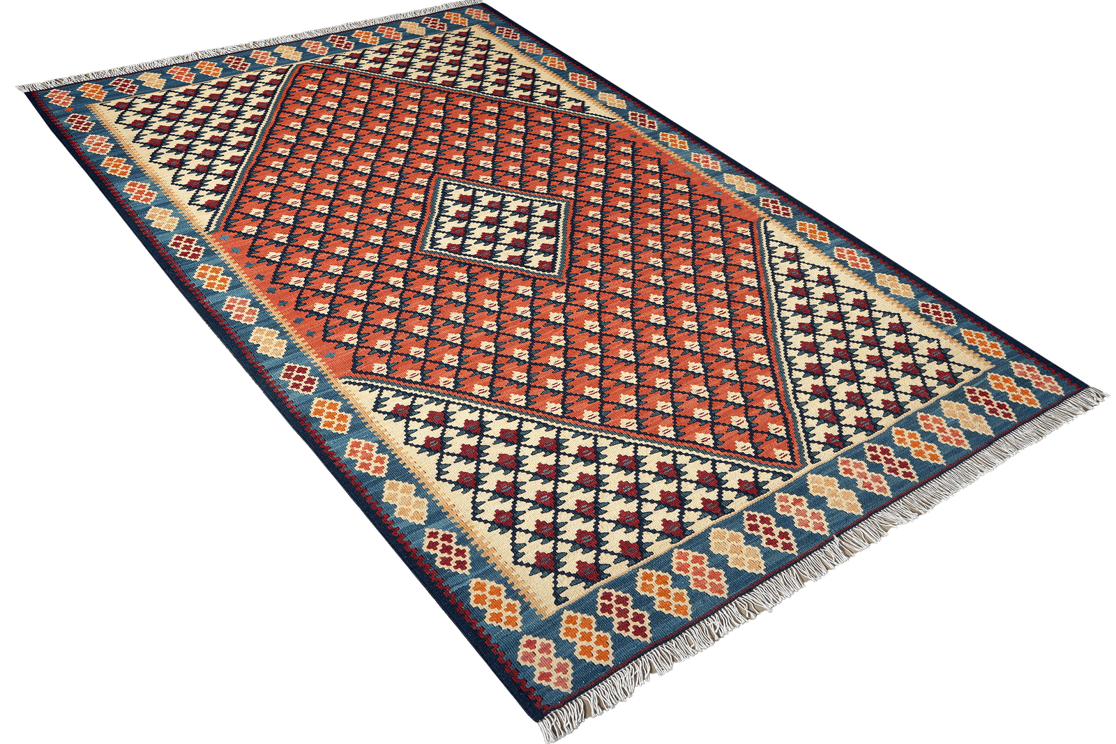 Kelim Senneh — Handmade, 105x156 cm, Red, 100% Virgin Wool | View 4